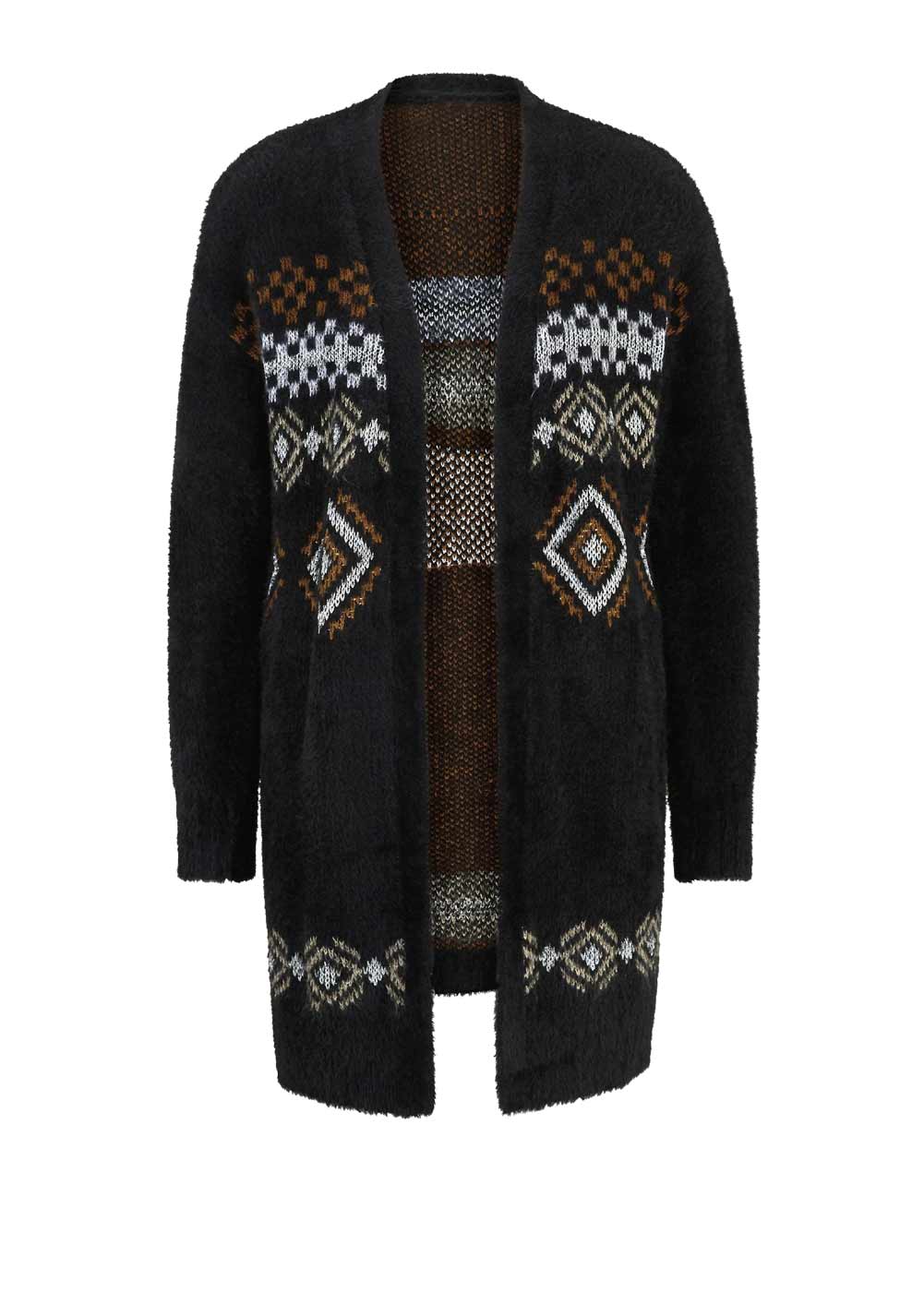 Damen-Kuschel-Strickjacke, schwarz-bunt Damen-Kuschel-Strickjacke, schwarz-bunt