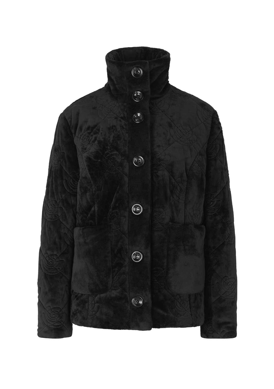 Samt-Steppjacke m.Blüten-Stickereien, schwarz Samt-Steppjacke m.Blüten-Stickereien, schwarz