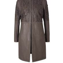 Damen Ledermantel grau mit Cut Outs lange Ärmel Nieten Verzierung Damen Ledermantel grau mit Cut Outs lange Ärmel Nieten Verzierung