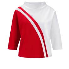 Création L Damen T Shirt Oberteil weiß rot 3/4 Ärmel Stehkragen locker anliegend Création L Damen T Shirt Oberteil weiß rot 3/4 Ärmel Stehkragen locker anliegend