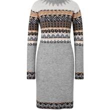 Damen Jacquard-Strickkleid, grau-bunt Damen Jacquard-Strickkleid, grau-bunt