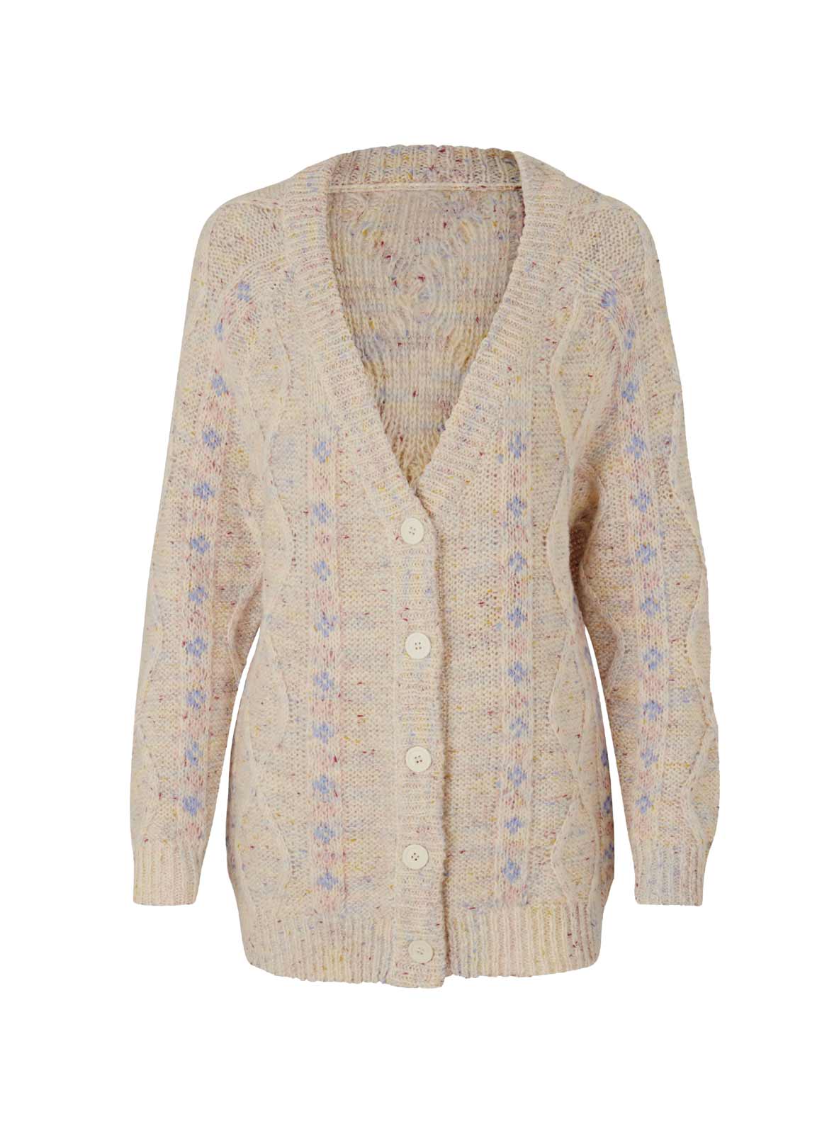 Damen Longstrickjacke Strickjacke, champagner-himmelblau Damen Longstrickjacke Strickjacke, champagner-himmelblau