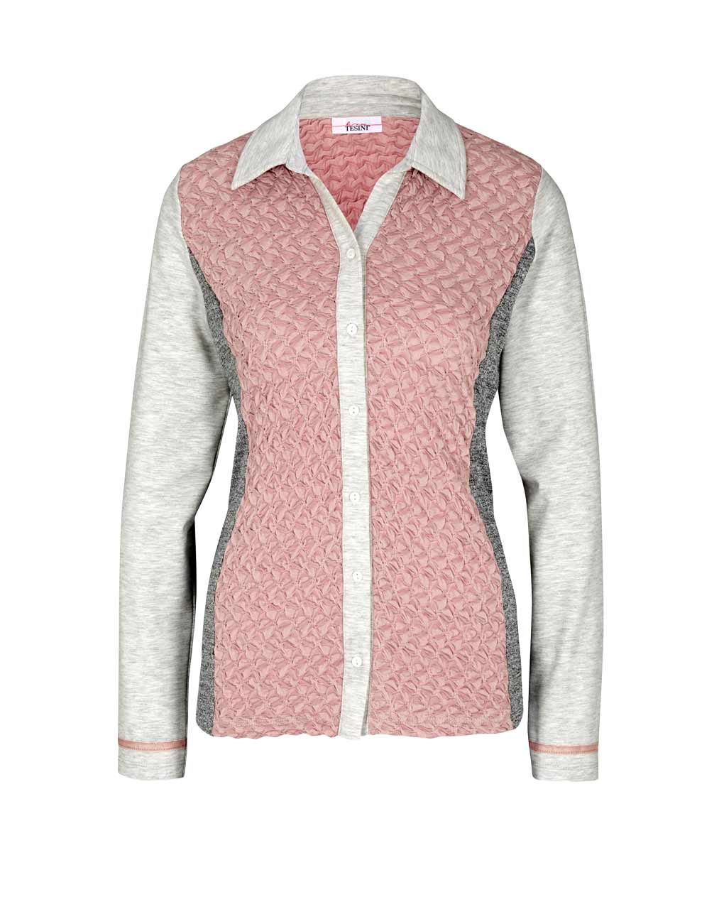 Damen Shirt mit Polokragen grau-melange Frühling Freizeit  Knopfleiste Damen Shirt mit Polokragen grau-melange Frühling Freizeit  Knopfleiste
