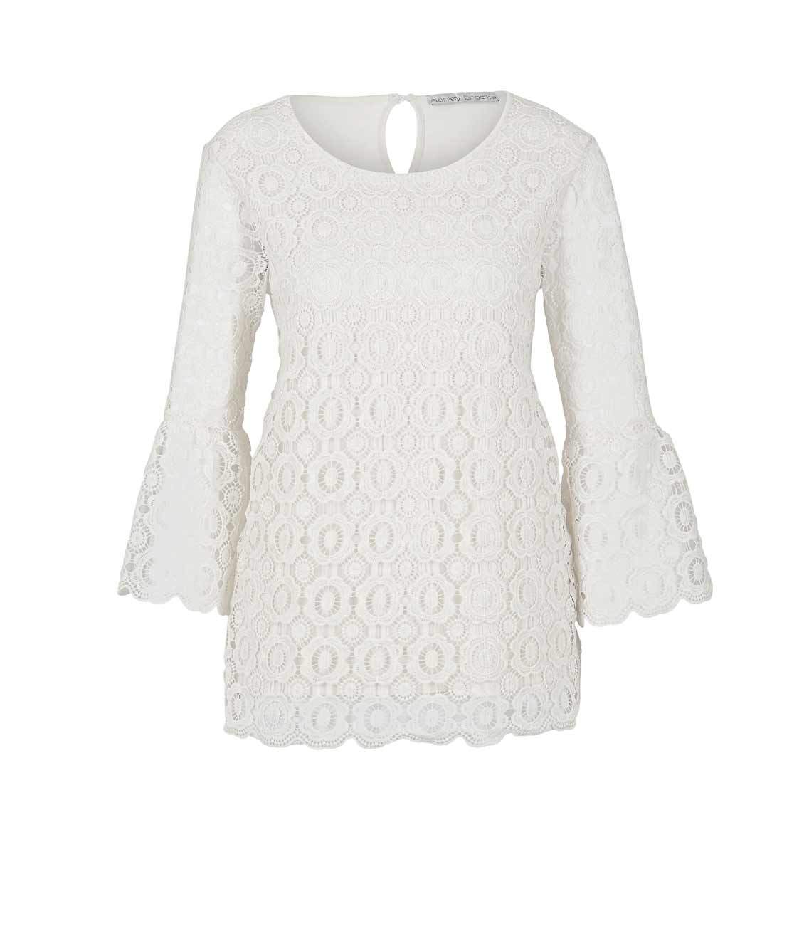 Damen Shirt Oberteil Tunika Bluse weiß mit Spitze Spitzenshirt, offwhite Damen Shirt Oberteil Tunika Bluse weiß mit Spitze Spitzenshirt, offwhite