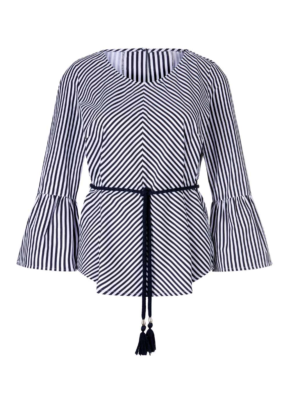 Festliche Bluse 50 mit Volants Damenbluse Business blau weiß Création L Festliche Bluse 50 mit Volants Damenbluse Business blau weiß Création L