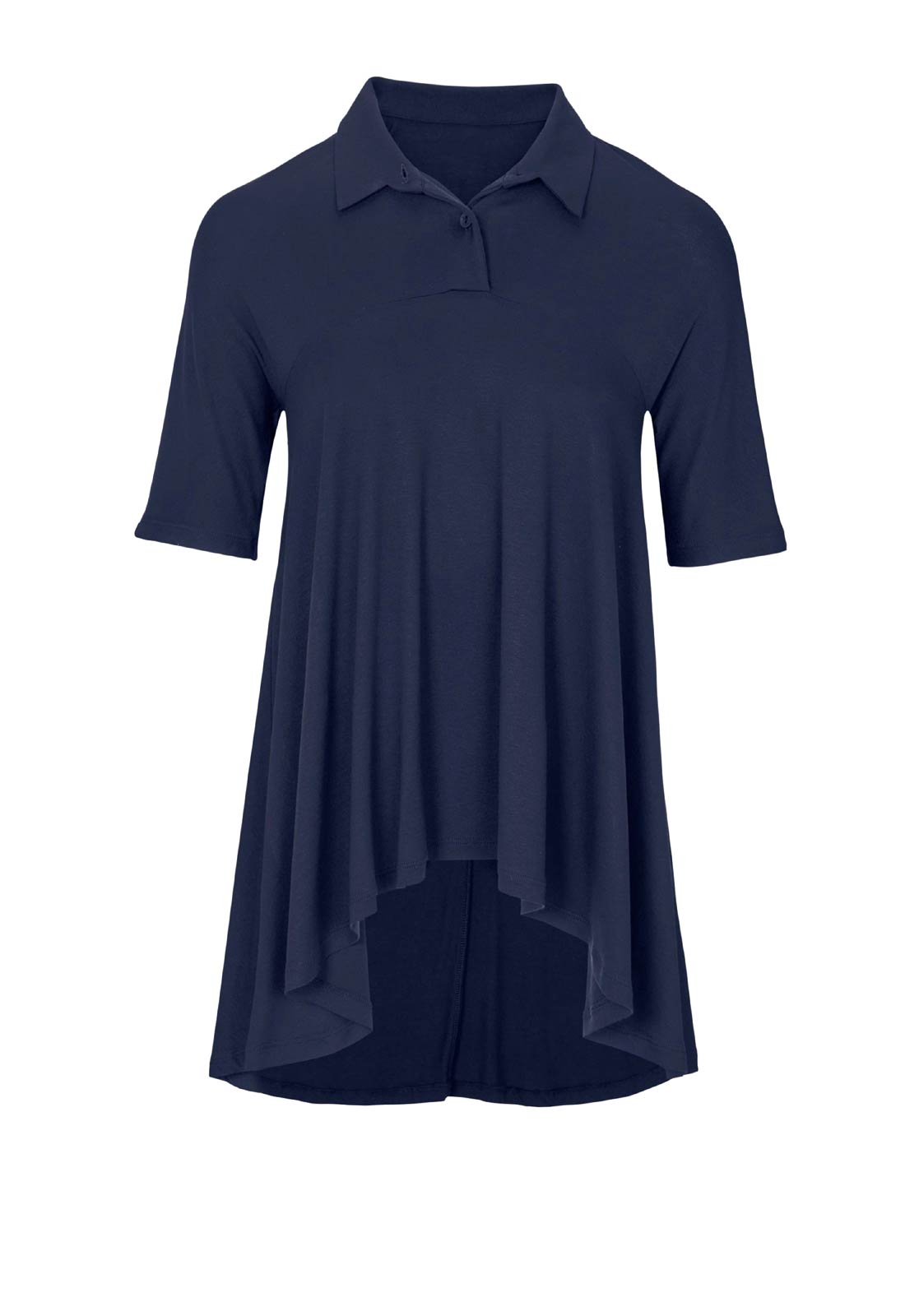 Damen Shirt Oberteil T-shirt Jerseyshirt lang mit Polokragen Kurzarm marine Damen Shirt Oberteil T-shirt Jerseyshirt lang mit Polokragen Kurzarm marine