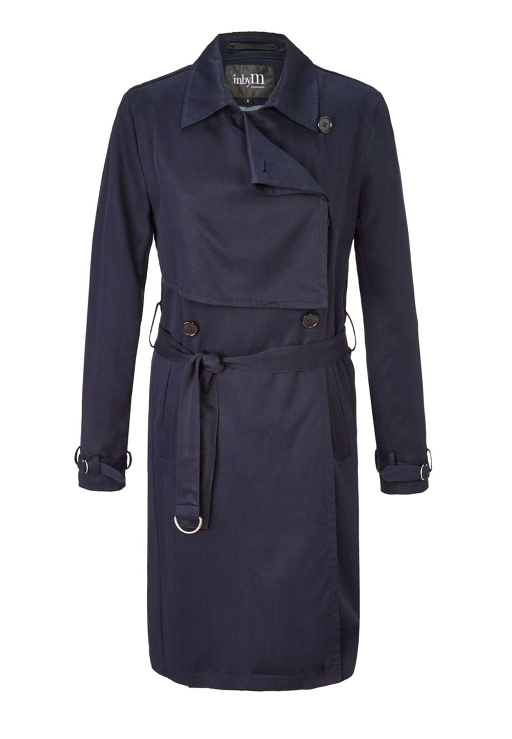 Kurzmantel mit Gürtelverschluss Knielang blau Gehschlitz hinten Kurzmantel mit Gürtelverschluss Knielang blau Gehschlitz hinten