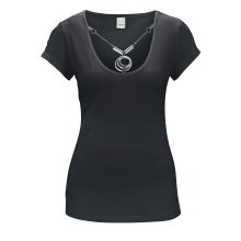 Damen Shirt Oberteil Jerseyshirt mit  Schmuckkette, schwarz Damen Shirt Oberteil Jerseyshirt mit  Schmuckkette, schwarz