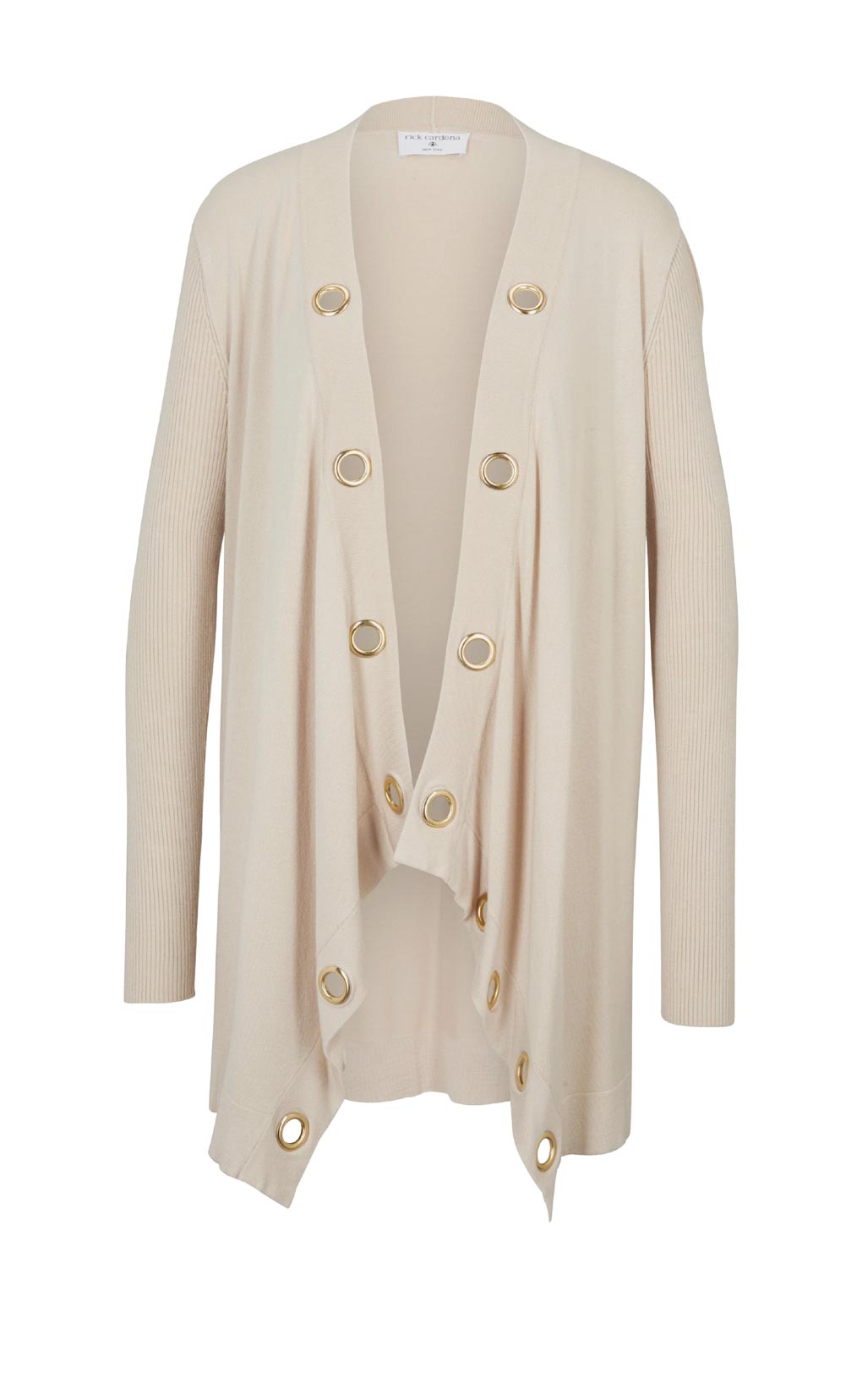 Damen Feinstrickjacke mit Ösen, beige Damen Feinstrickjacke mit Ösen, beige