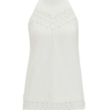 Damen Top Shirt ärmellos Oberteil Shirttop mit Spitzenbesatz, offwhite Damen Top Shirt ärmellos Oberteil Shirttop mit Spitzenbesatz, offwhite