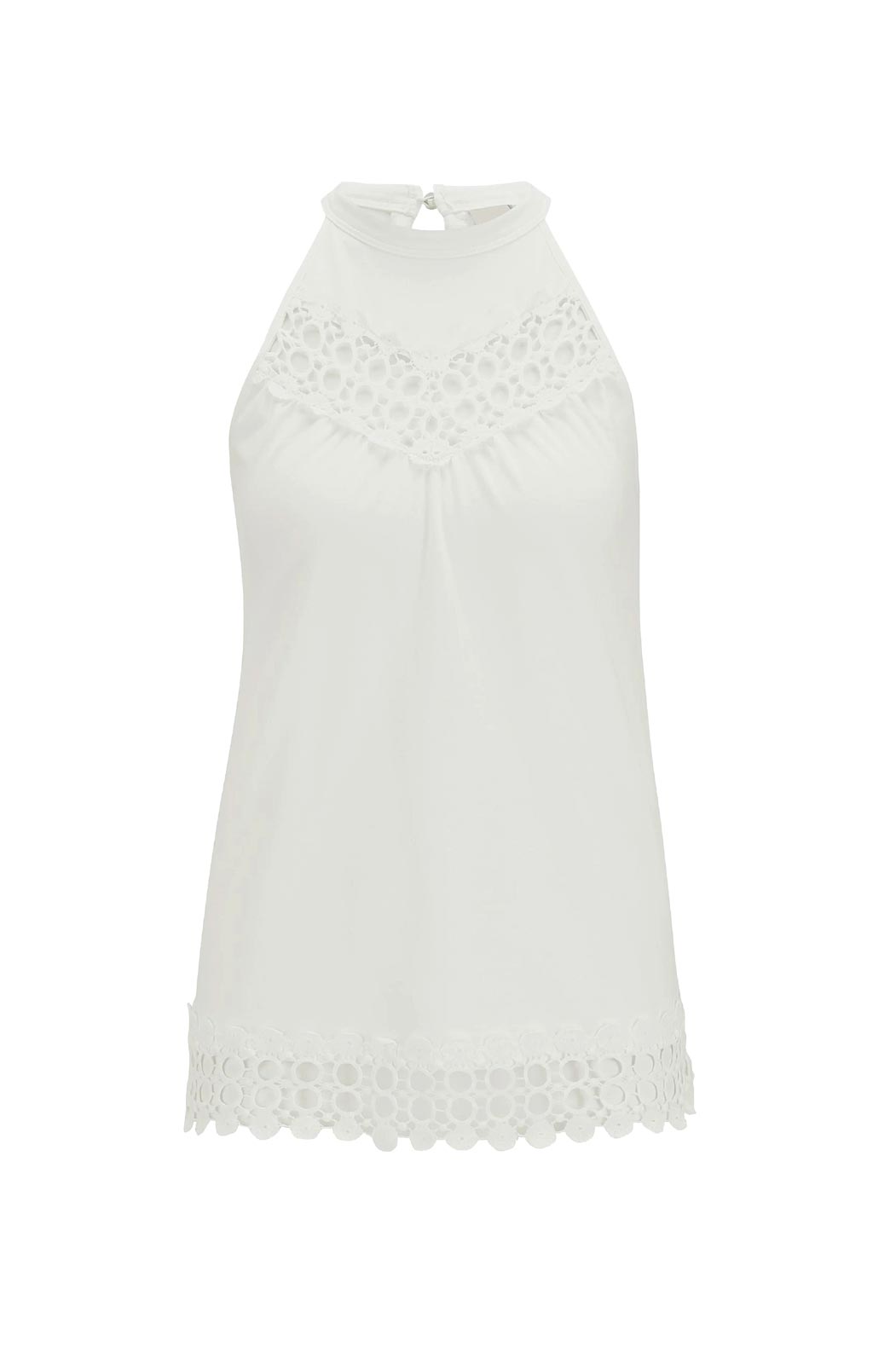 Damen Top Shirt ärmellos Oberteil Shirttop mit Spitzenbesatz, offwhite Damen Top Shirt ärmellos Oberteil Shirttop mit Spitzenbesatz, offwhite