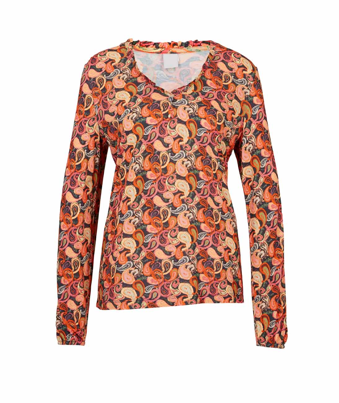 Damen Shirt Oberteil Freizeit Frühling  Paisleydruckshirt mit Rüschen  bunt Damen Shirt Oberteil Freizeit Frühling  Paisleydruckshirt mit Rüschen  bunt