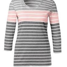 Création L Premium Damen Shirt langarm Streifenshirt Langarmshirt grau rosé Création L Premium Damen Shirt langarm Streifenshirt Langarmshirt grau rosé