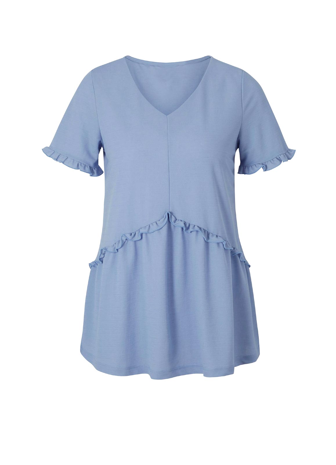 Damen Shirt T-shirt Kurzarm  Bluse Oberteil mit Schößchen Rüschen blau Damen Shirt T-shirt Kurzarm  Bluse Oberteil mit Schößchen Rüschen blau