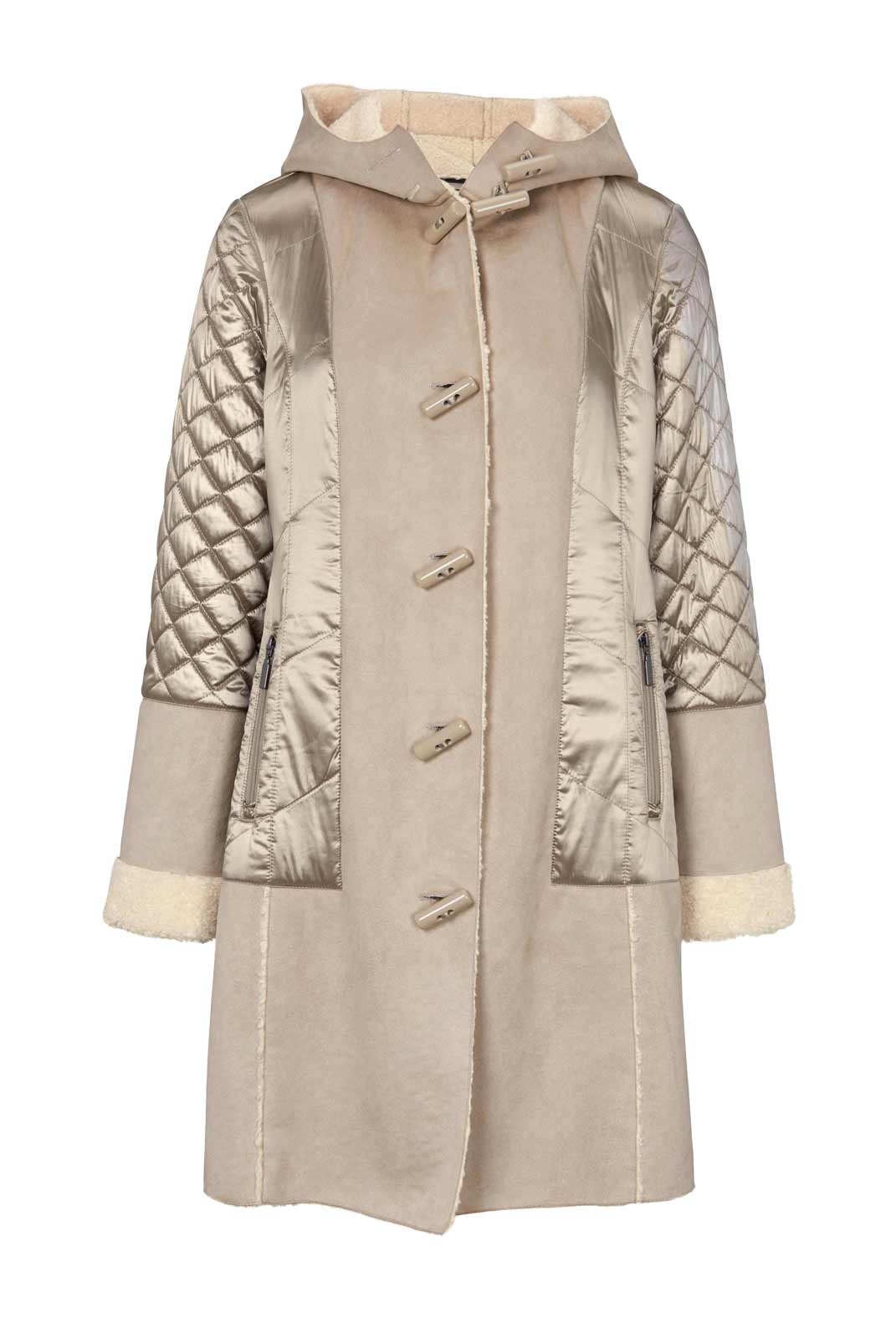 Mantel gesteppt mit Kapuze im Lammfell Look Mantel gesteppt mit Kapuze im Lammfell Look