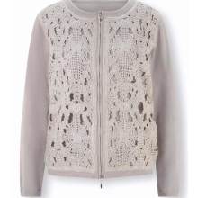 Damen Strickjacke Cardigan kurz Feinstrick  mit  Kurbelstickerei hellgrau Damen Strickjacke Cardigan kurz Feinstrick  mit  Kurbelstickerei hellgrau