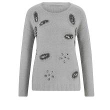 Damen Pullover Strickpullover Pulli bestickt warm Winter hellgrau grau Damen Pullover Strickpullover Pulli bestickt warm Winter hellgrau grau