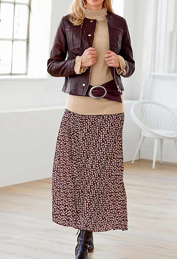 Damen Maxirock burgund elfenbein bedruckt Damen Maxirock burgund elfenbein bedruckt