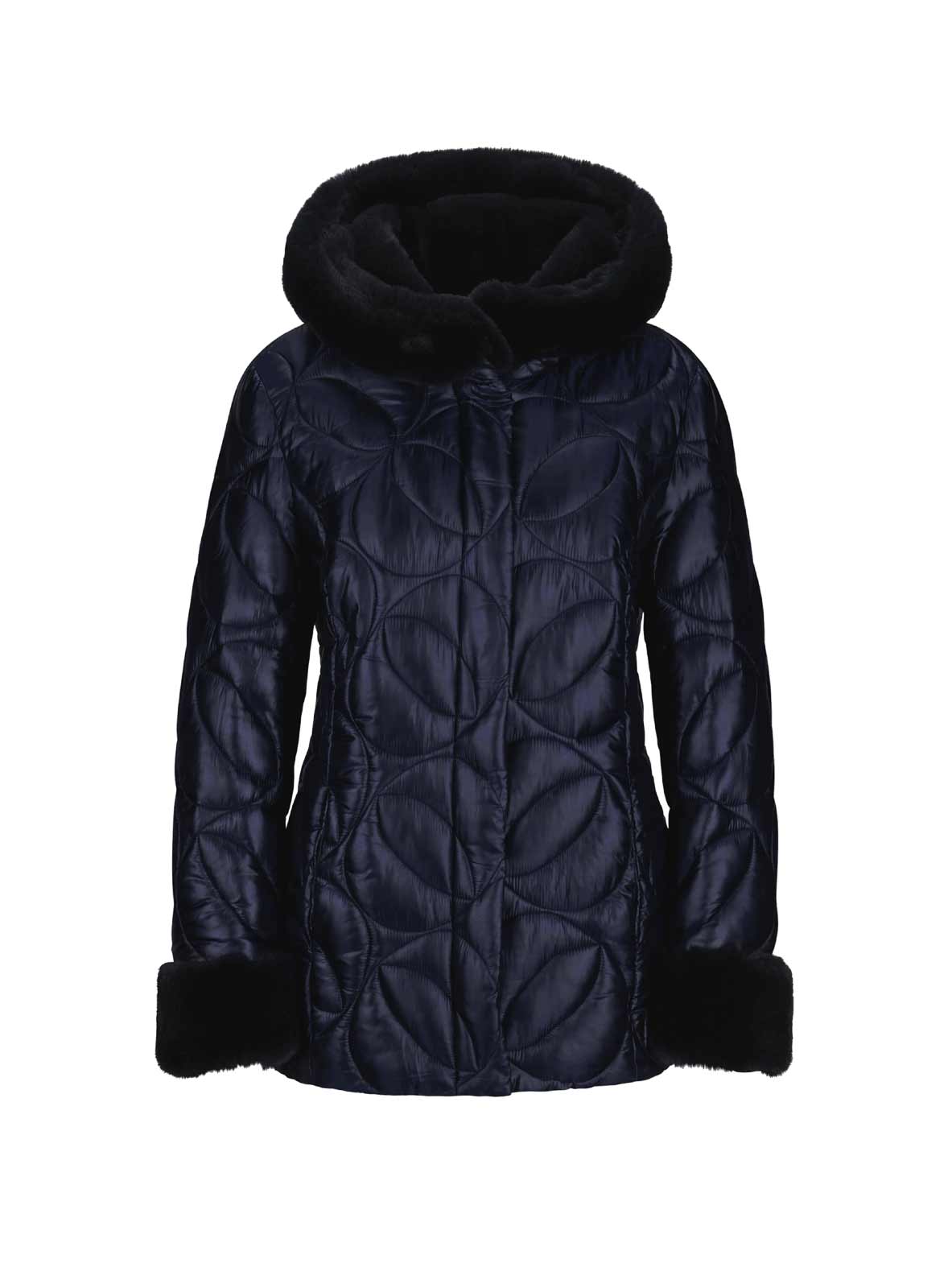 Damen Steppjacke mit Webpelz, nachtblau Damen Steppjacke mit Webpelz, nachtblau