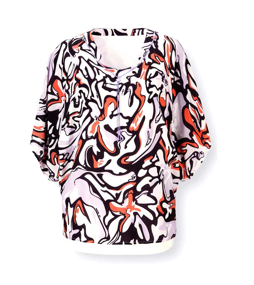 Druckbluse m. eingenähtem Top, ecru-flieder Druckbluse m. eingenähtem Top, ecru-flieder