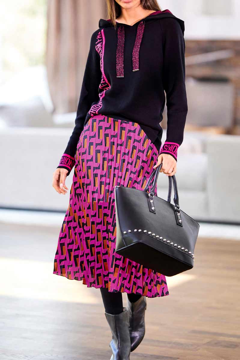 Damen Plisseerock, schwarz-magenta-orange Damen Plisseerock, schwarz-magenta-orange