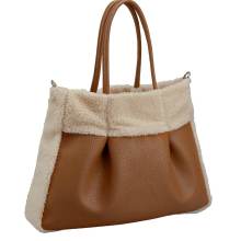 Handtasche mit Kunstfellbesatz, cognac Handtasche mit Kunstfellbesatz, cognac