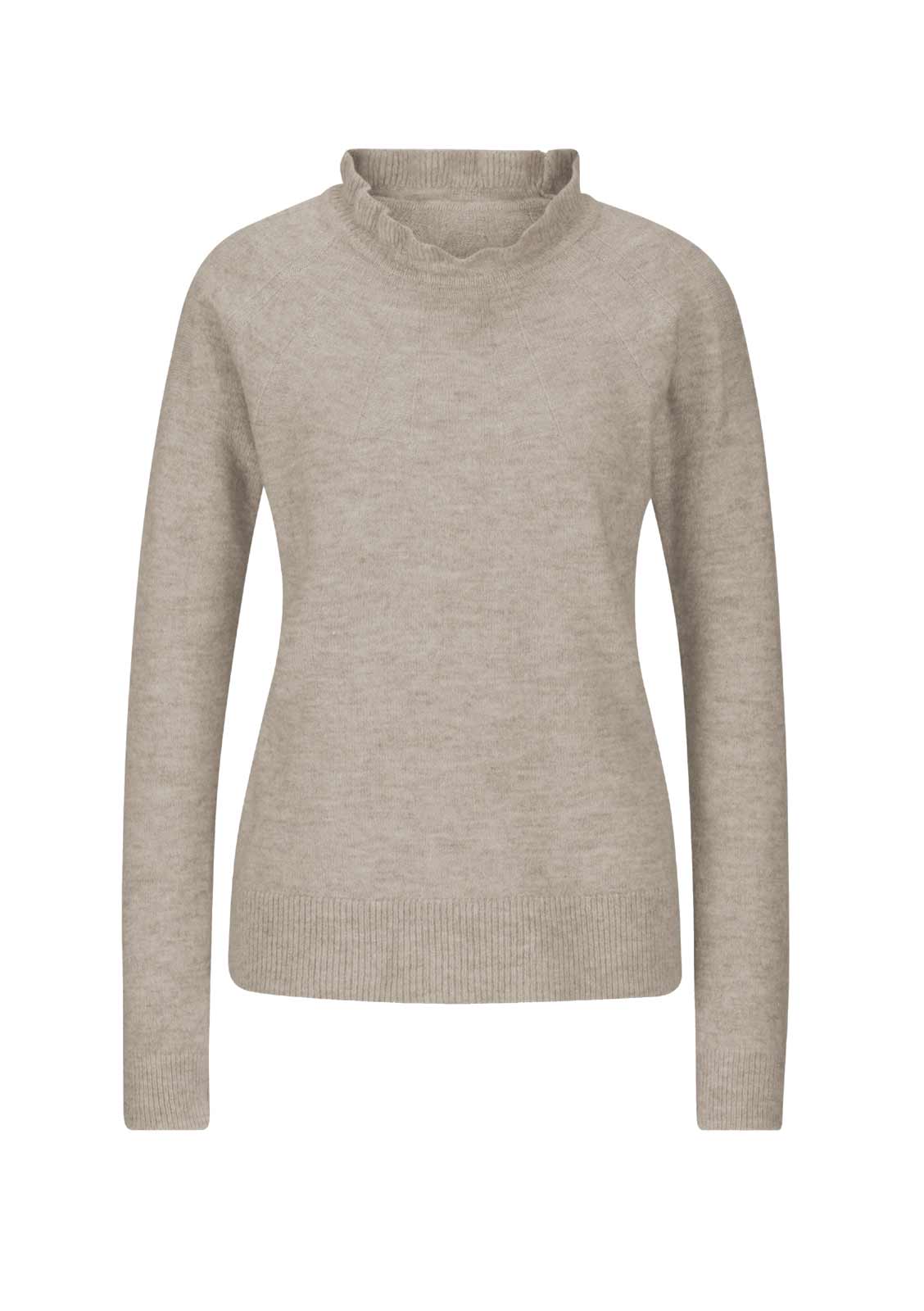Damen Stehkragenpullover, braun-elfenbein Damen Stehkragenpullover, braun-elfenbein