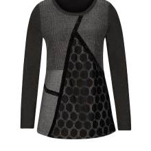 Damen Shirt Langarm Oberteil  T-Shirt Freizeit Patchwork-Shirt schwarz grau Damen Shirt Langarm Oberteil  T-Shirt Freizeit Patchwork-Shirt schwarz grau