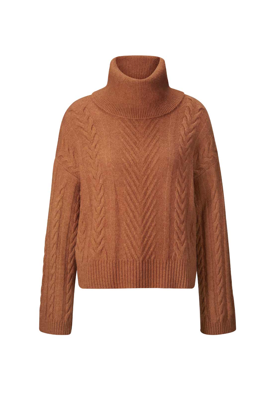 Damen Rollkragenpullover mit Zopfmuster, papaya Damen Rollkragenpullover mit Zopfmuster, papaya