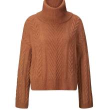Damen Rollkragenpullover mit Zopfmuster, papaya Damen Rollkragenpullover mit Zopfmuster, papaya