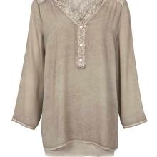 Heine Damen Bluse Tunika festlich mit Spitze Longbluse Langarm  taupe 897.476 Heine Damen Bluse Tunika festlich mit Spitze Longbluse Langarm  taupe 897.476