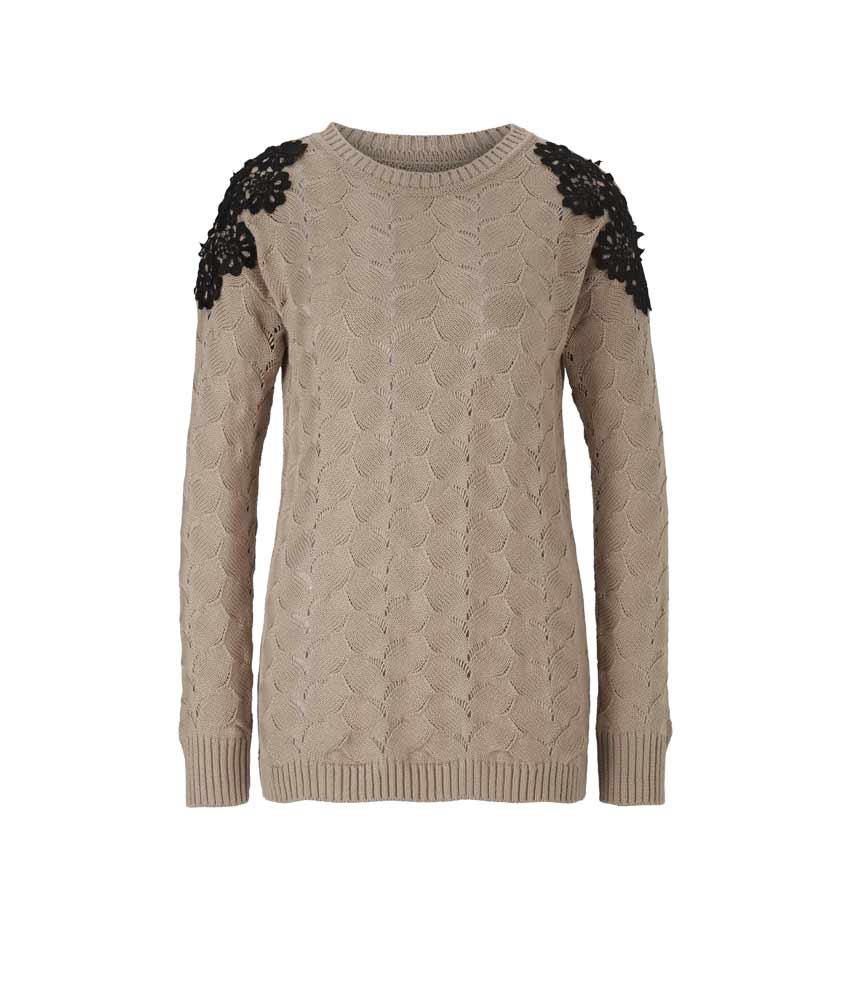 Heine Damen Pullover Strickpullover Herbst sand-schwarz Heine Damen Pullover Strickpullover Herbst sand-schwarz