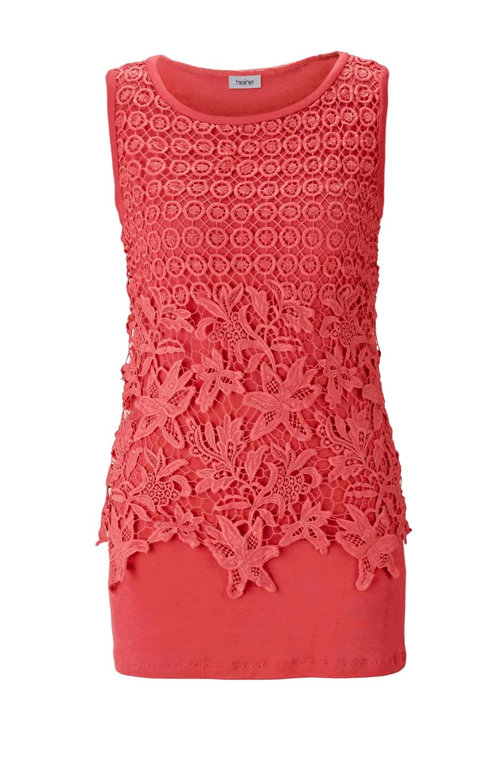 Damen Top 44 Oberteil ärmellos mit Spitze Orange Shirt mit Elasthan neu Damen Top 44 Oberteil ärmellos mit Spitze Orange Shirt mit Elasthan neu