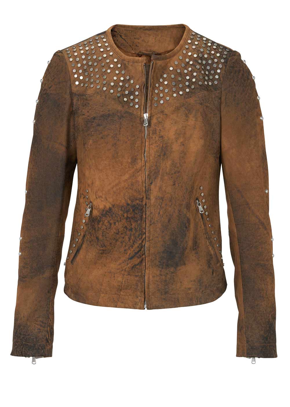 Heine Lederjacke aus Lammnubuk mit  Nieten braun Heine Lederjacke aus Lammnubuk mit  Nieten braun