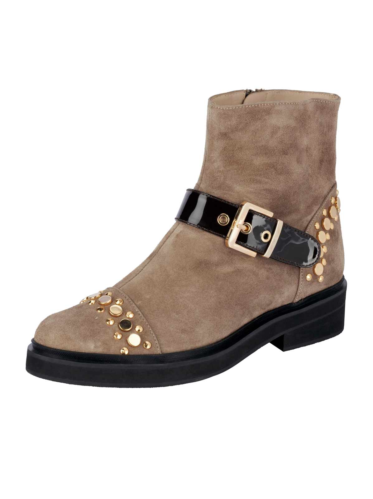 Damen Stiefelette Boots echtes Leder mit Nieten Veloursleder beige braun HEINE Damen Stiefelette Boots echtes Leder mit Nieten Veloursleder beige braun HEINE