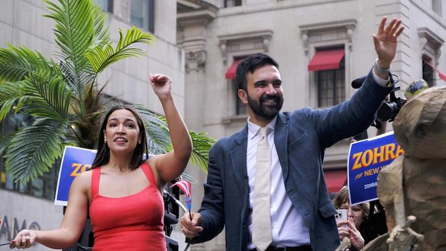 Zohran Mamdani joins Rep. Alexandria Ocasio-Cortez at the 2025 National Puerto Rican Day Parade in NYC. (Katie Godowski, Mediapunch) Zohran Mamdani joins Rep. Alexandria Ocasio-Cortez at the 2025 National Puerto Rican Day Parade in NYC. (Katie Godowski, Mediapunch)