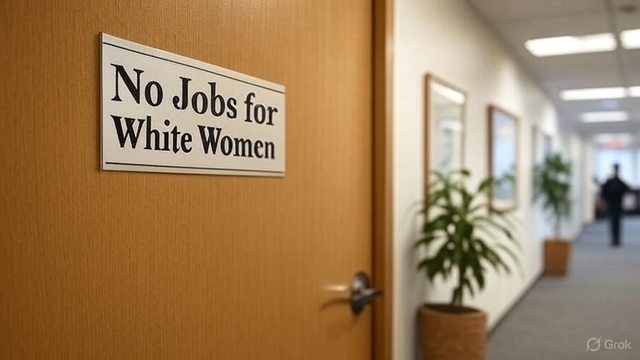 Artistic impression of a sign excluding white woman from vacancies. Artistic impression of a sign excluding white woman from vacancies.