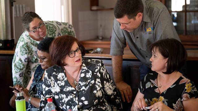 Principal Phillipa Erasmus consults with Dems Nel, South African Teachers' Union legal chief. (Deaan Vivier) Principal Phillipa Erasmus consults with Dems Nel, South African Teachers' Union legal chief. (Deaan Vivier)