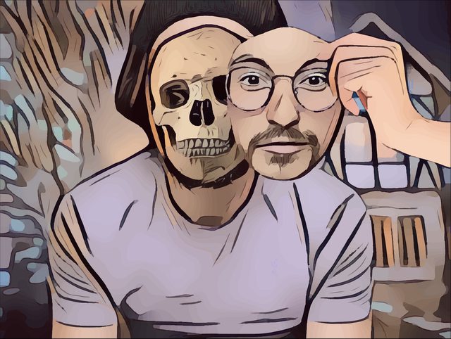 Artistic impression of a two faced person being unmasked. Artistic impression of a two faced person being unmasked.