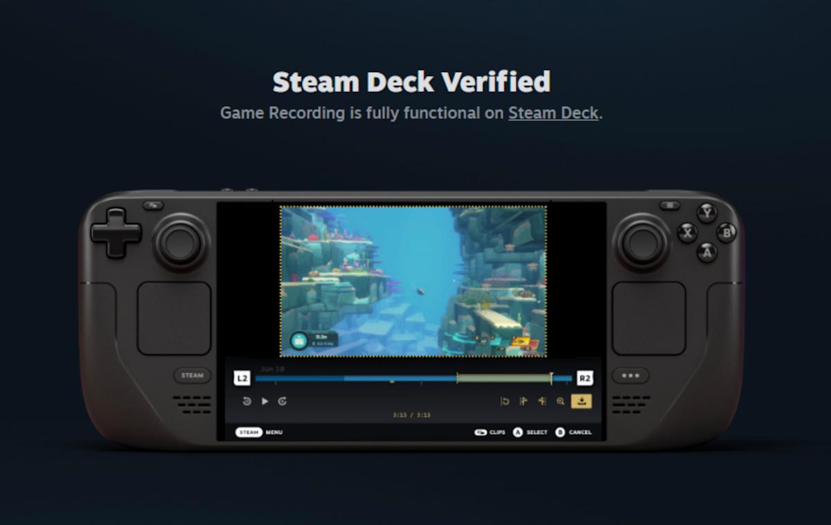 Steam Deck will get a built-in recreation recorder Steam Deck will get a built-in recreation recorder