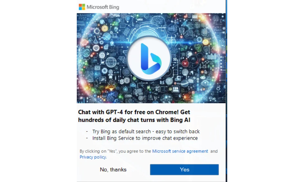 Microsoft is as soon as once more asking Chrome customers to strive Bing by means of unblockable pop-ups Microsoft is as soon as once more asking Chrome customers to strive Bing by means of unblockable pop-ups