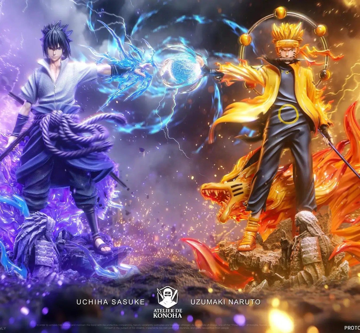 ATELIER DE KONOHA Studio - Naruto Light Sculpture Series Uzumaki Naruto & Uchiha Sasuke