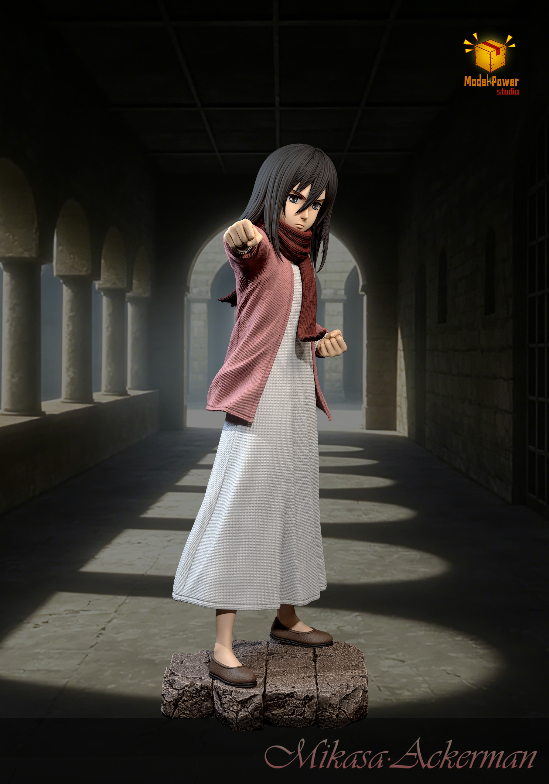 Model Power Studio - Mikasa Ackerman Punch Pose Attack On Titan