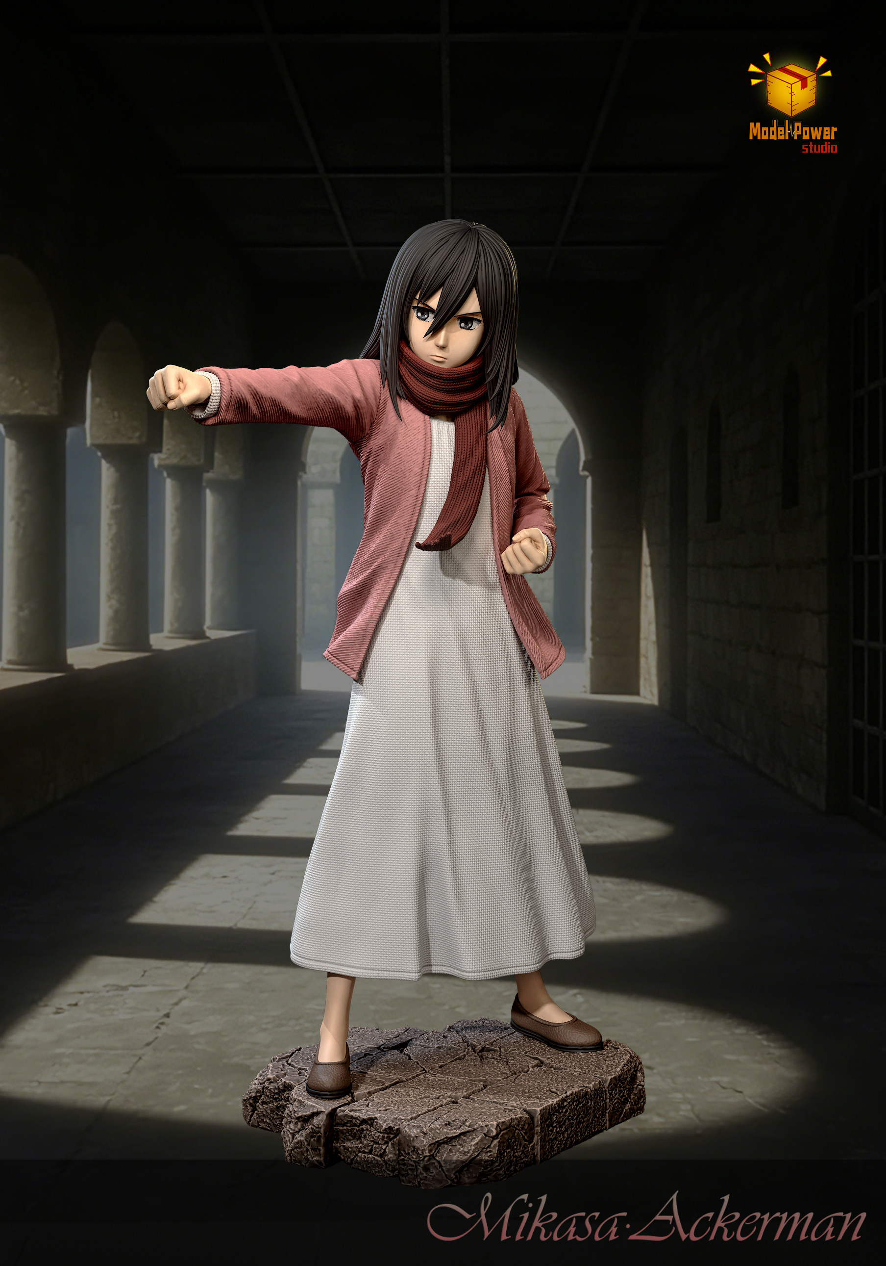 Model Power Studio - Mikasa Ackerman Punch Pose Attack On Titan