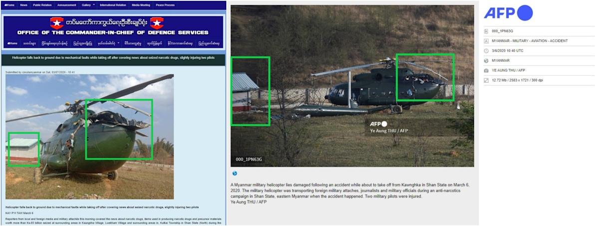 Myanmar anti-junta pages falsely share old photo as ‘shot-down military chopper’ Myanmar anti-junta pages falsely share old photo as ‘shot-down military chopper’
