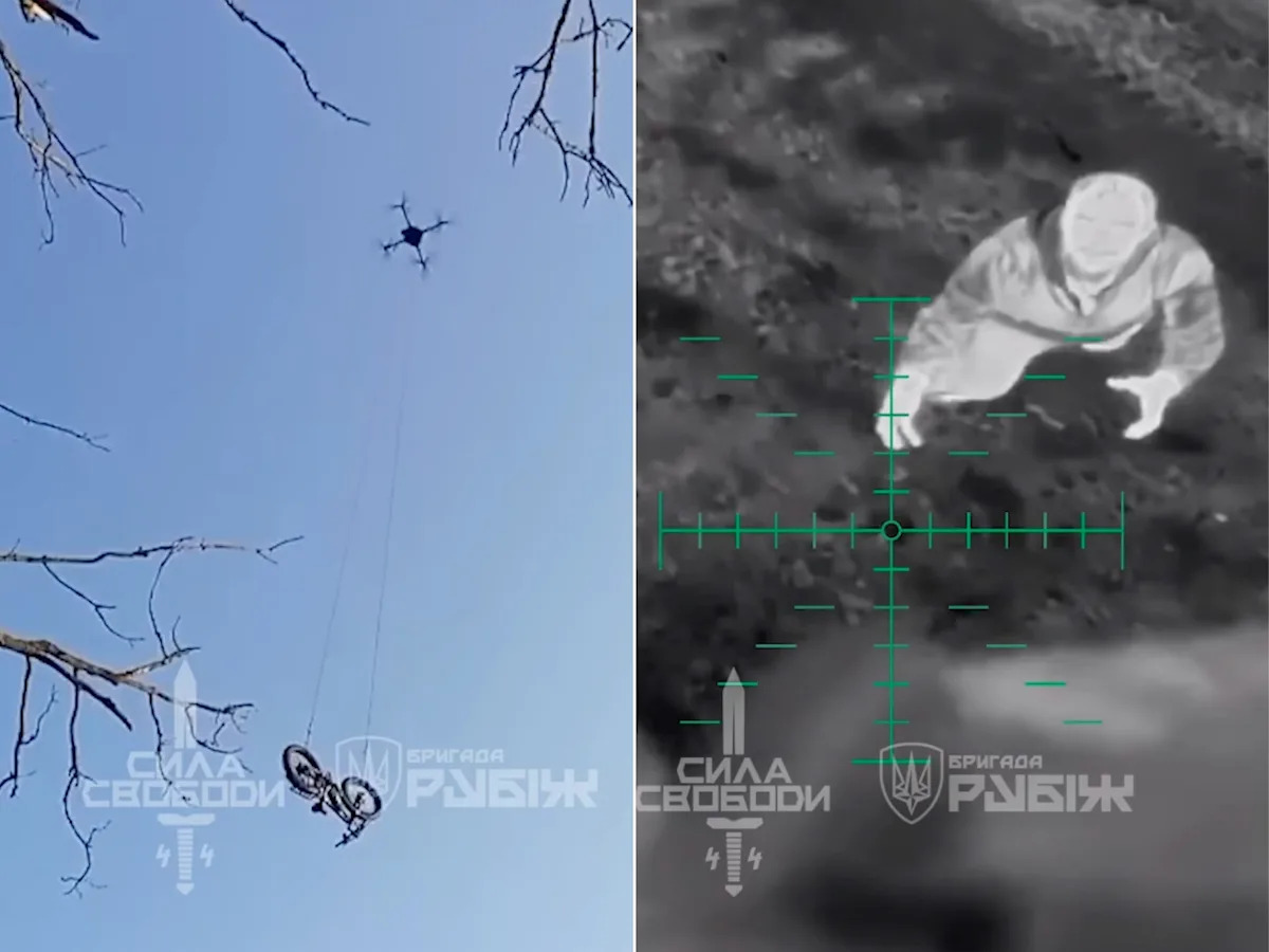Drones were just used to drop a vehicle on the battlefield for a stranded soldier, Ukrainian brigade says Drones were just used to drop a vehicle on the battlefield for a stranded soldier, Ukrainian brigade says