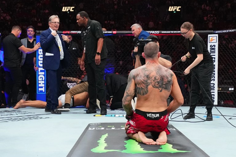 UFC 315 star carried out on a stretcher after terrifying faceplant KO loss UFC 315 star carried out on a stretcher after terrifying faceplant KO loss