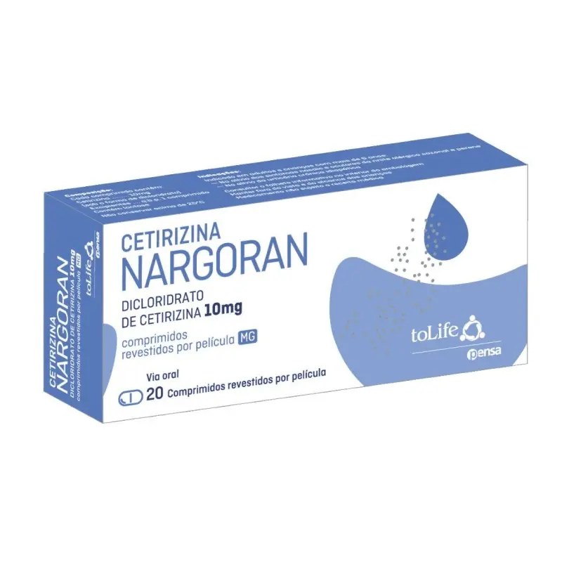 Cetirizina Nargoran MG, 10 mg Blister 20 Unidade(s) Comp revest pelic Cetirizina Nargoran MG, 10 mg Blister 20 Unidade(s) Comp revest pelic