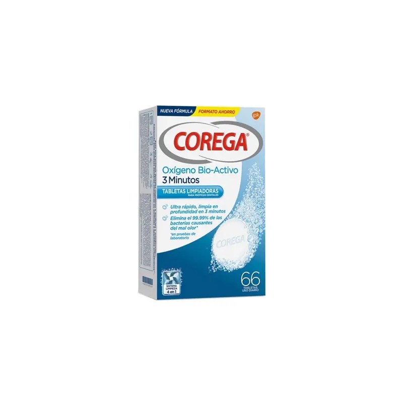 Corega Bio Activo x66 pastilhas limpeza próteses Corega Bio Activo x66 pastilhas limpeza próteses