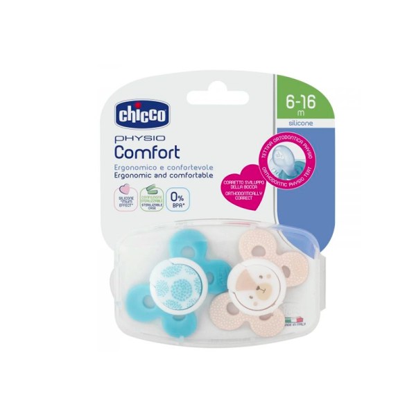 Chicco Chupetas Physio Comfort em Silicone 6-16m+ x2 – Boy Chicco Chupetas Physio Comfort em Silicone 6-16m+ x2 – Boy